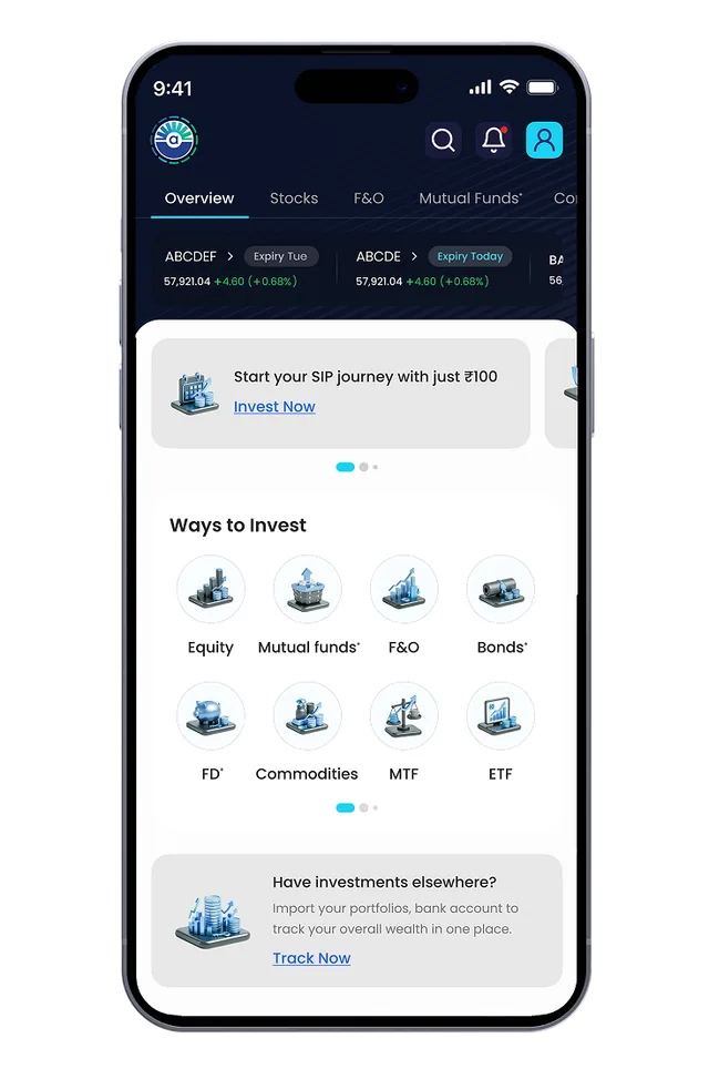 Dhanush app home screen showing Ways to Invest