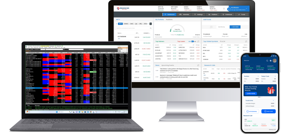 Dhanush trading platform on mobile app, web, and desktop exe